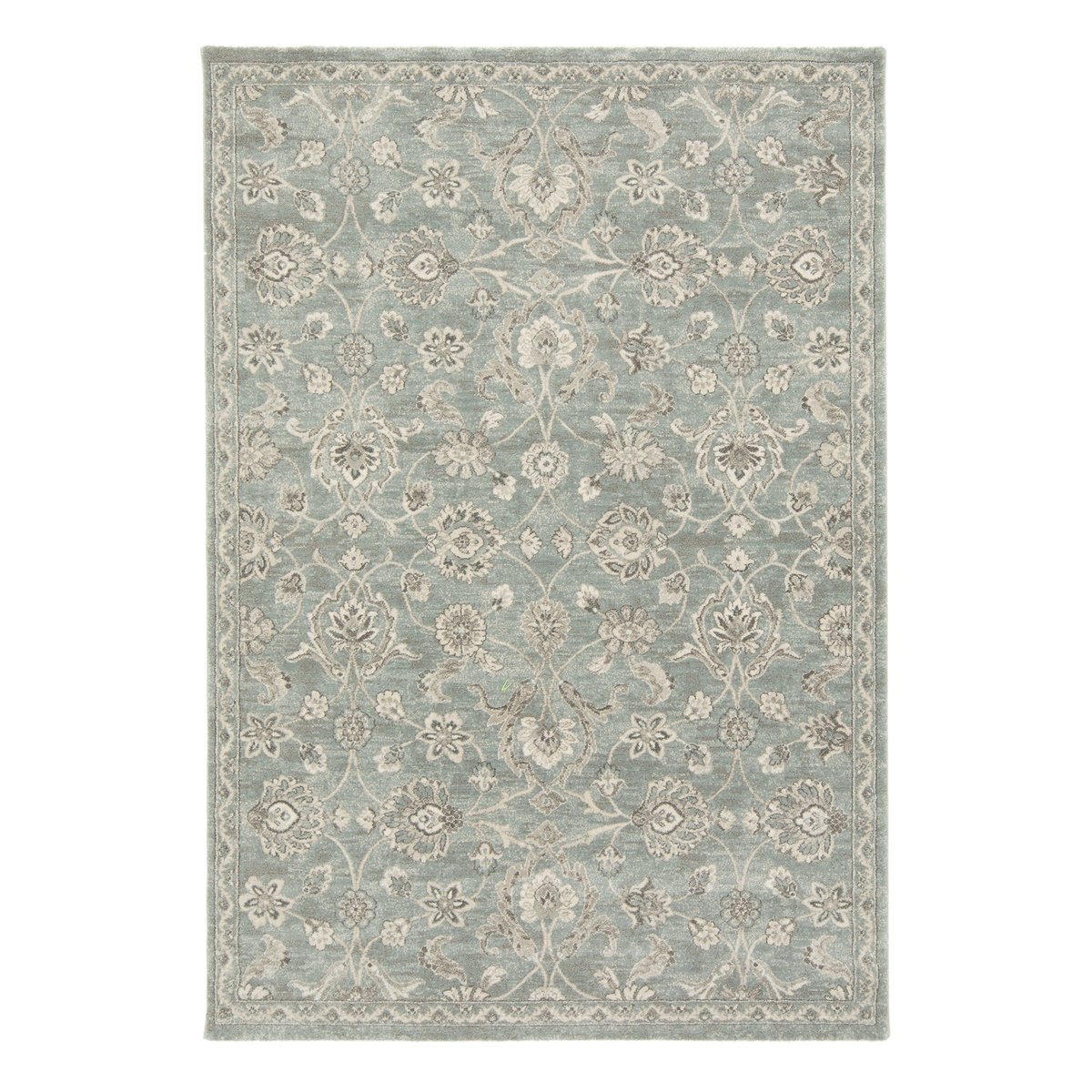 Tapis floral à poils ras très dense et doux CHAMBORD bleu naturel, AFK LIVING