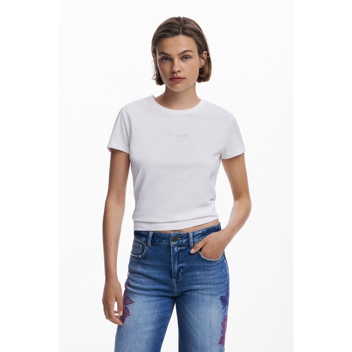Jean culotte brodé bleu clair, DESIGUAL