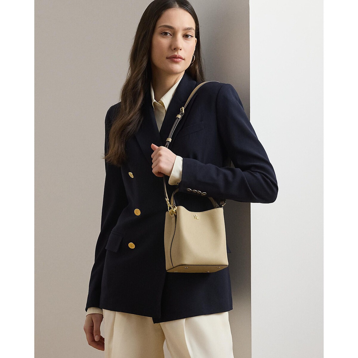 Sac seau en cuir beige, LAUREN RALPH LAUREN