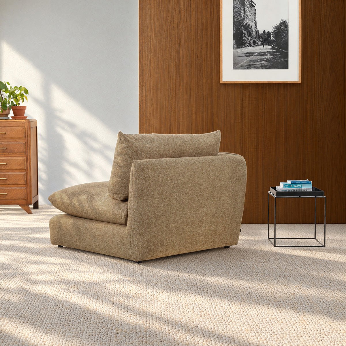 Angle gauche modulable en tissu texturé LEOPOLD marron clair chiné, BERAH GETAH