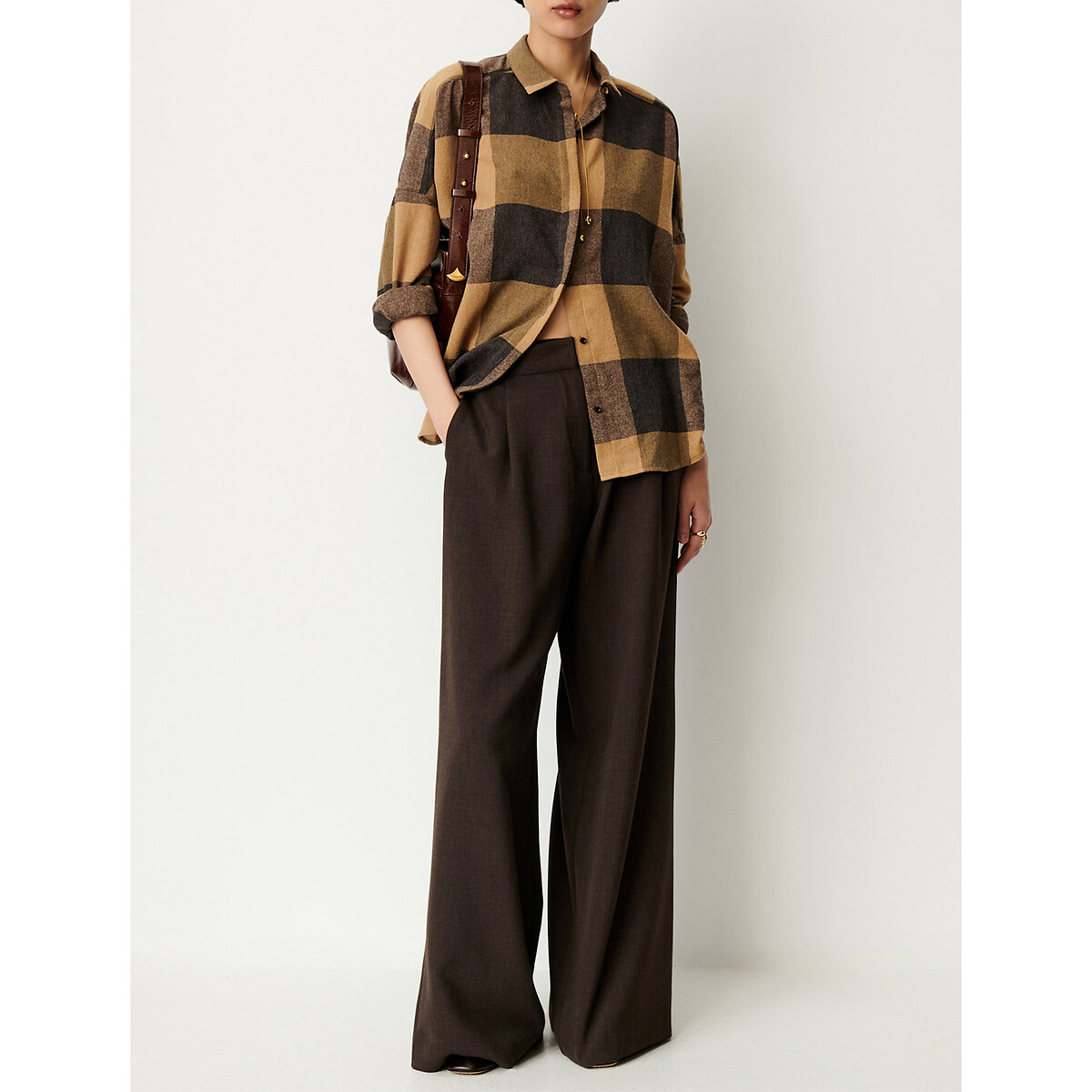 Chemise manches longues à carreaux, DELIWOOL beige/noir, SESSUN