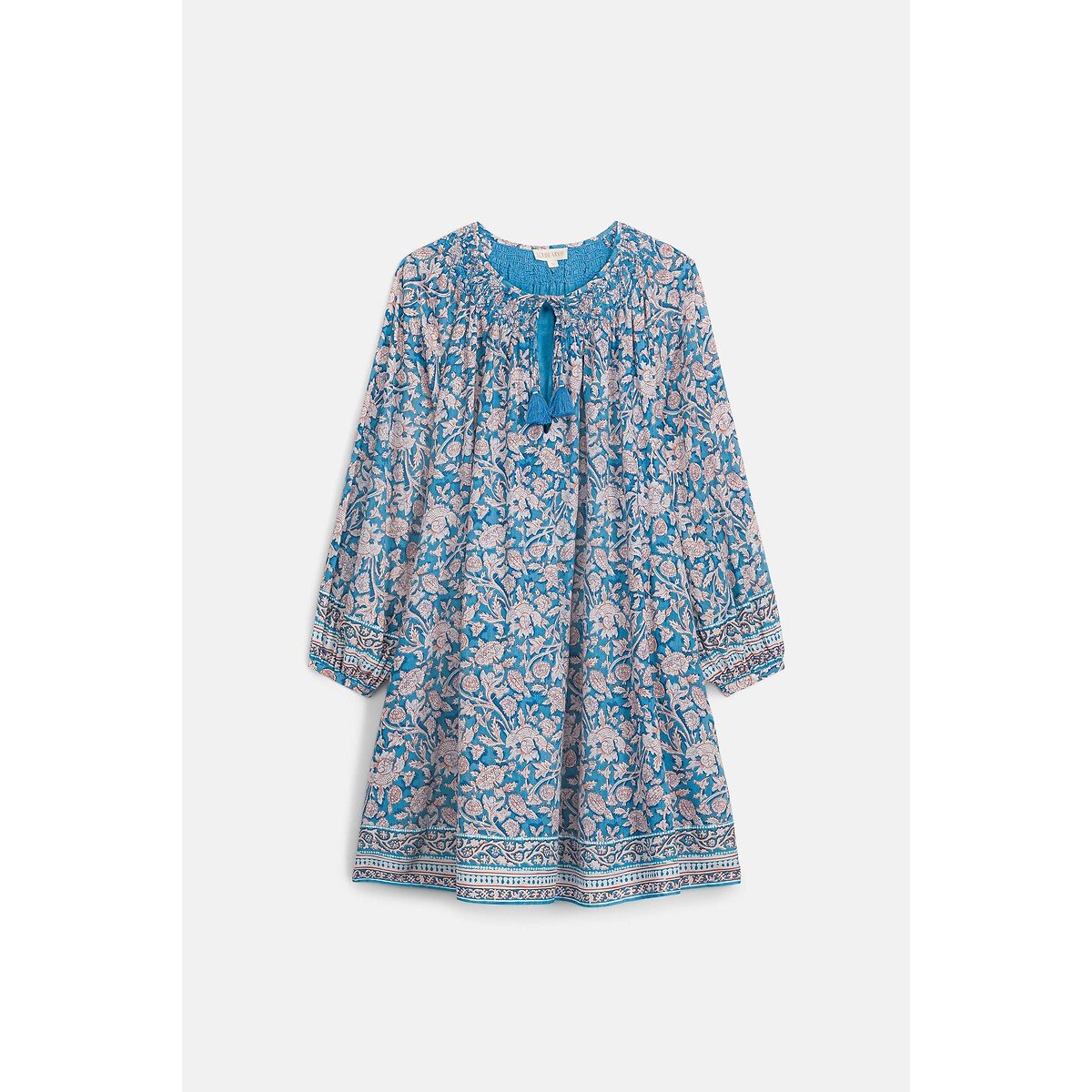 Robe courte à manches longues imprimé floral, JANICE imprimé bleu, LOUISE MISHA