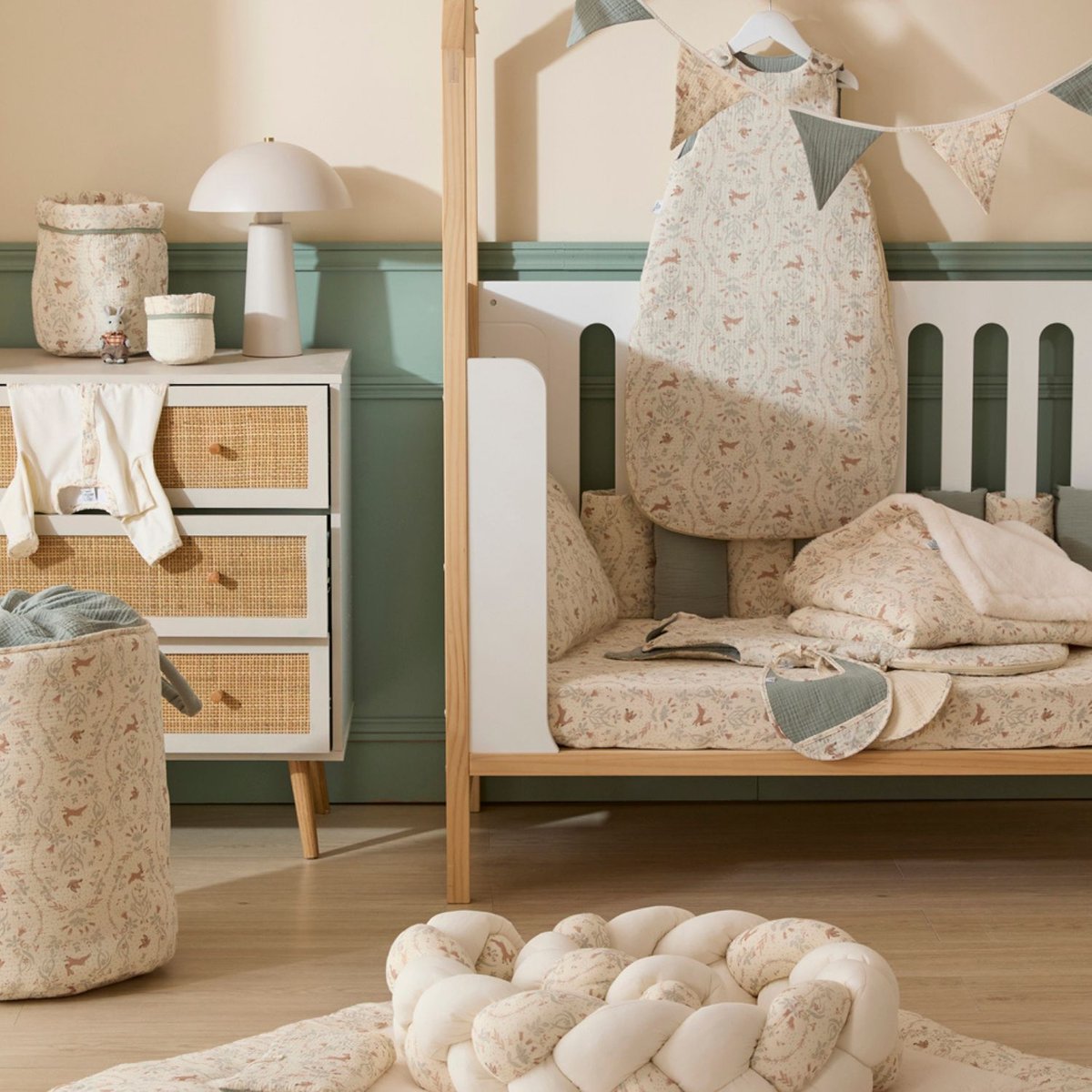 Gigoteuse gaze de coton (0-6 mois) vert de gris, BB & CO