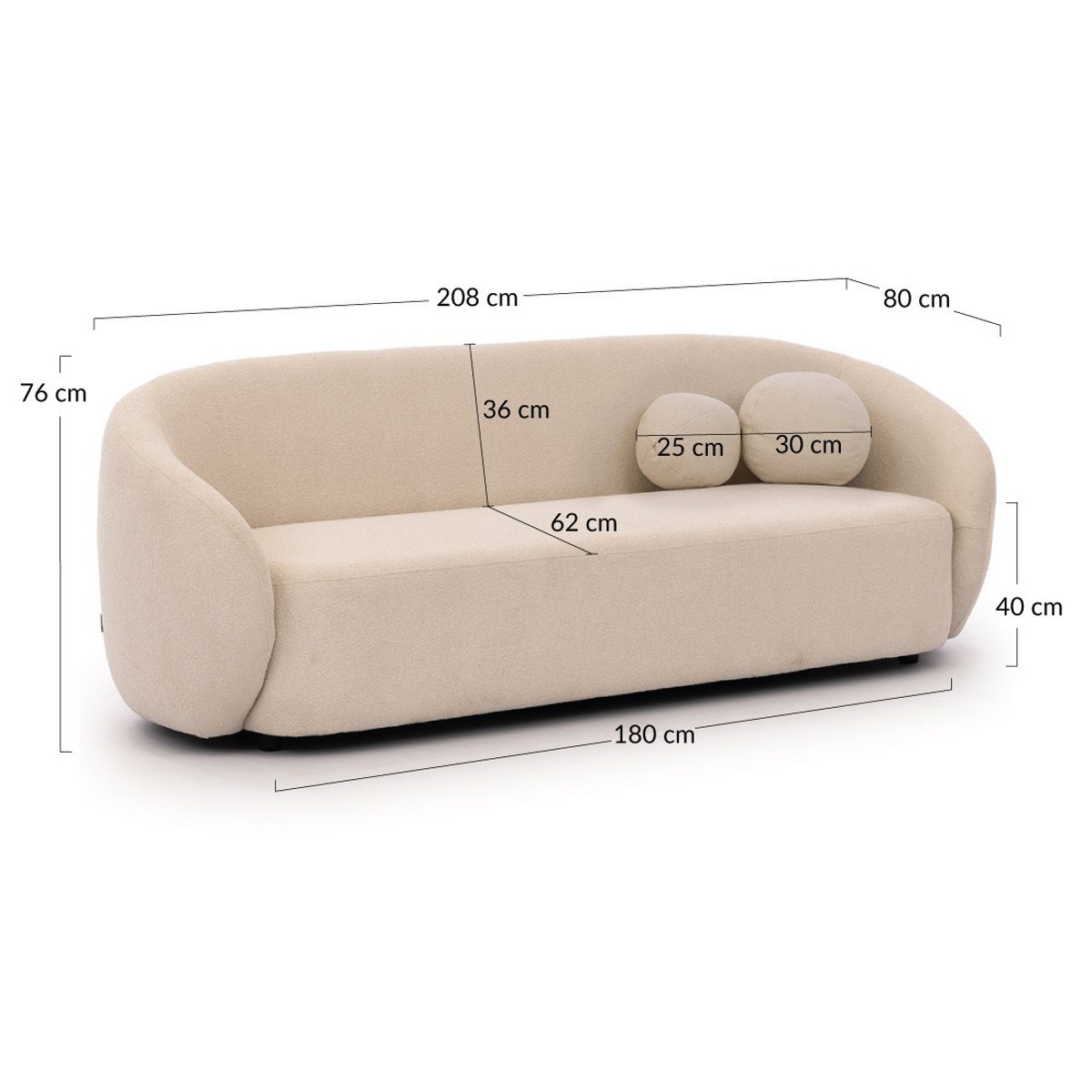Flore - Canapé droit 3 places en tissu bouclette gris, BEST MOBILIER