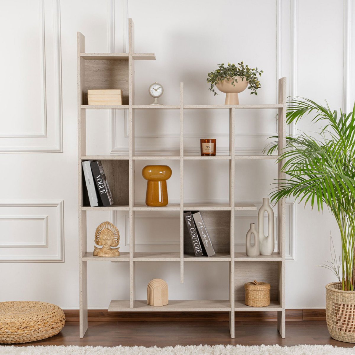 Bibliothèque effet travertin H188cm- MAKO beige, DRAWER