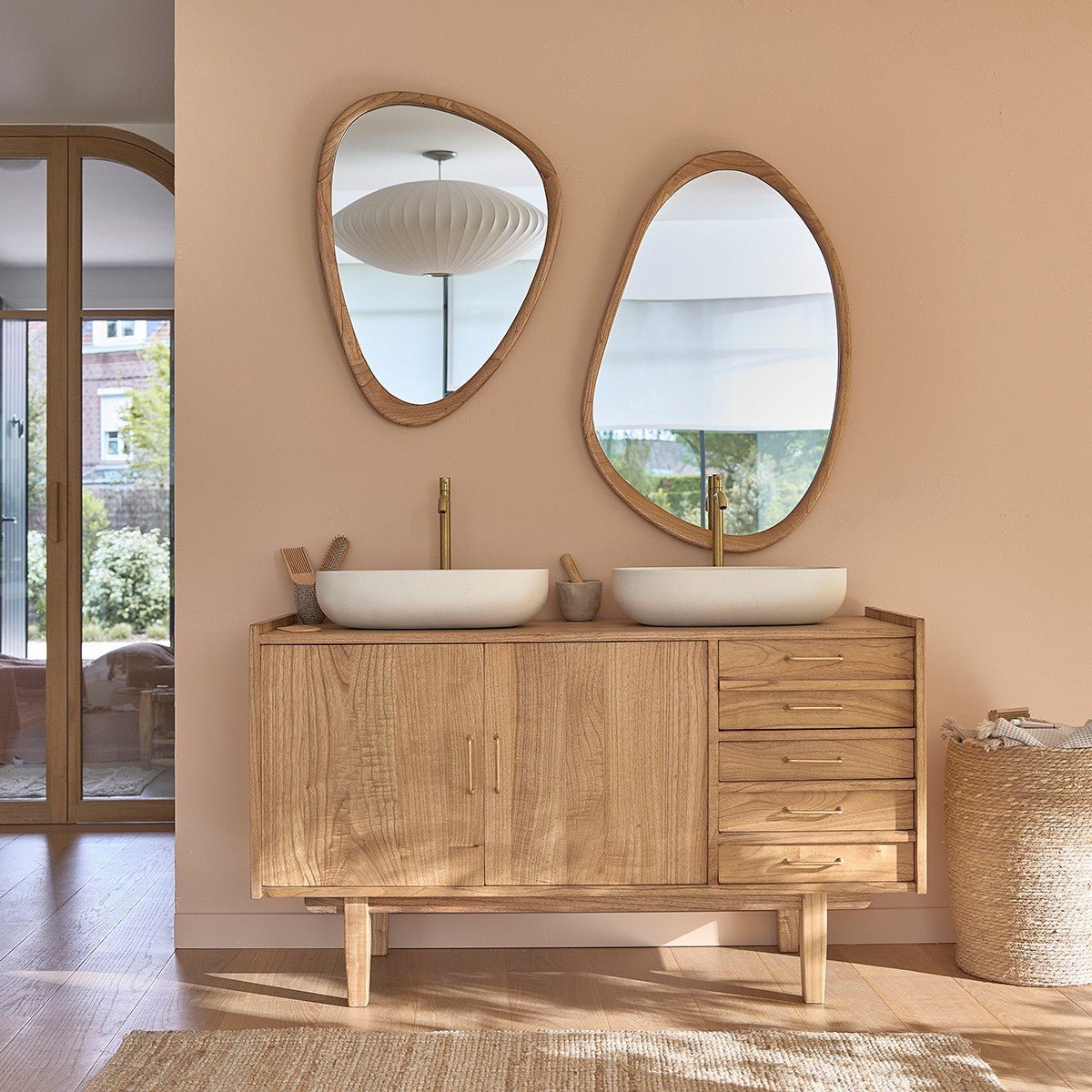 Meuble sous vasque en bois massif 135 cm FIFTIES naturel, BERAH GETAH