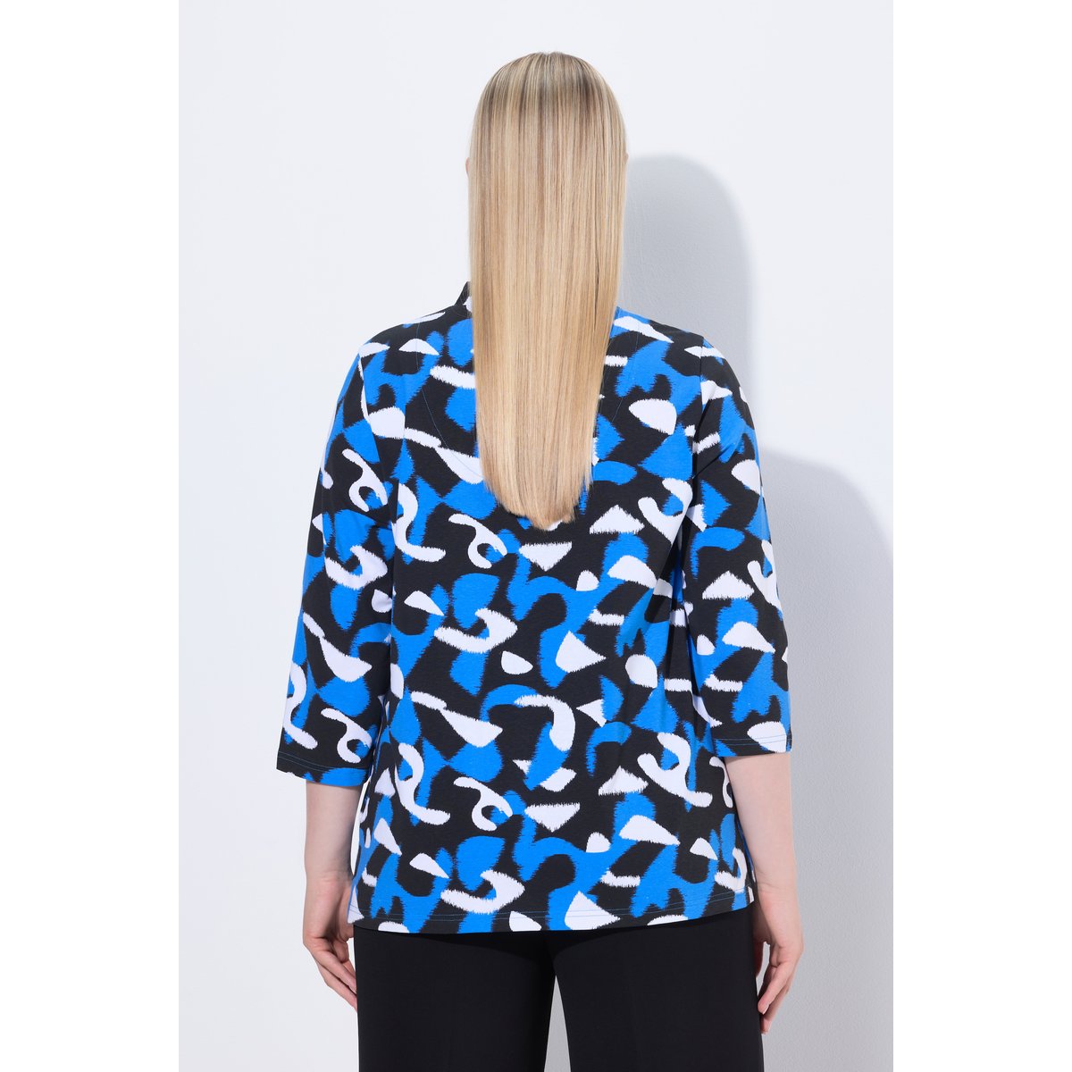 T-shirt à col calice et manches 3/4 bleu roi, ULLA POPKEN