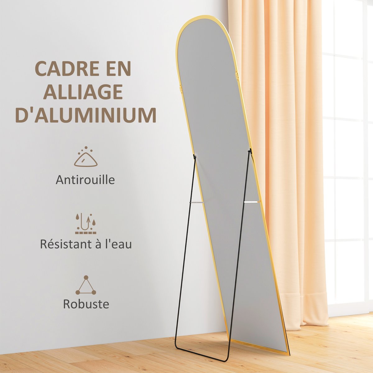 Miroir en pied Alliage d'aluminium Noir jaune, HOMCOM