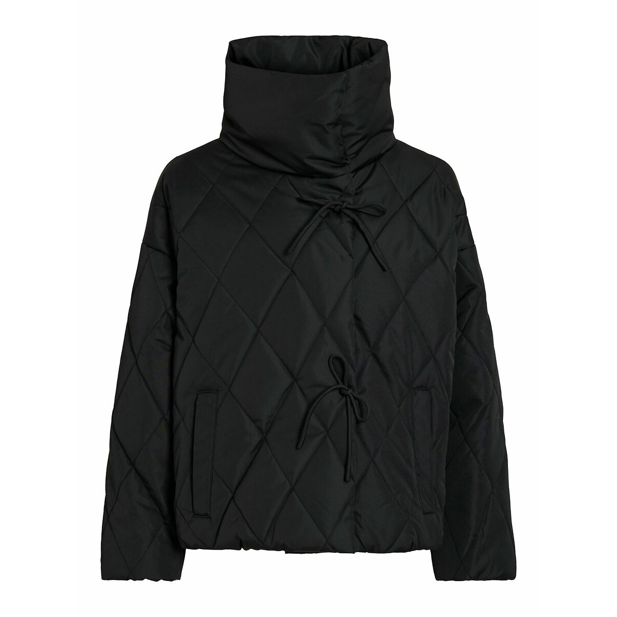 Quilted Padded Jacket with High Neck and Tie Fastening black, VILA