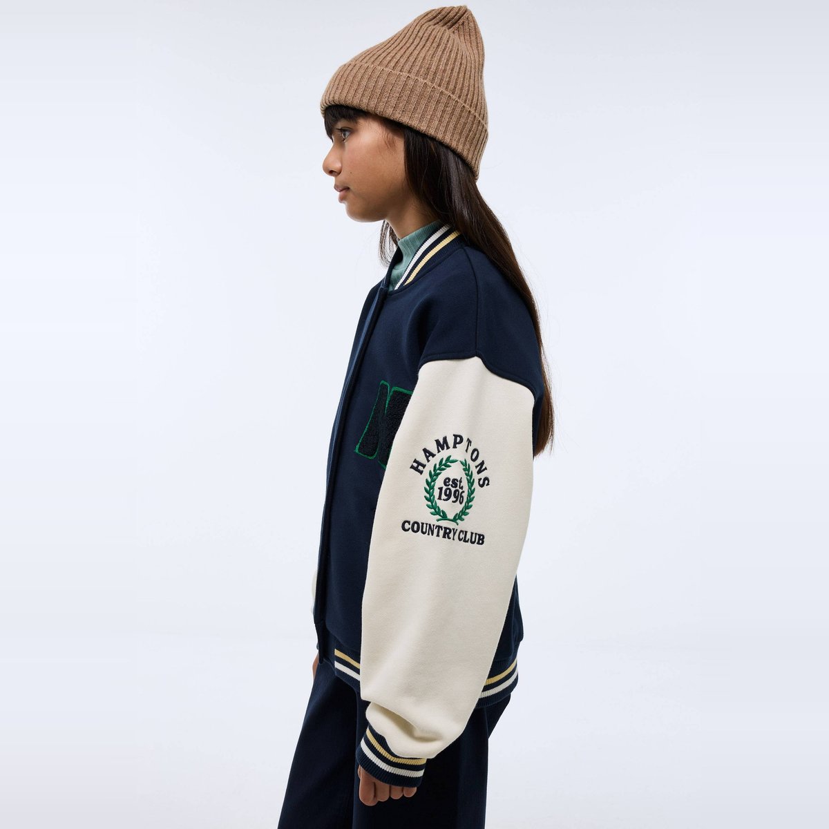 Veste teddy brodée en molleton marine, MONOPRIX