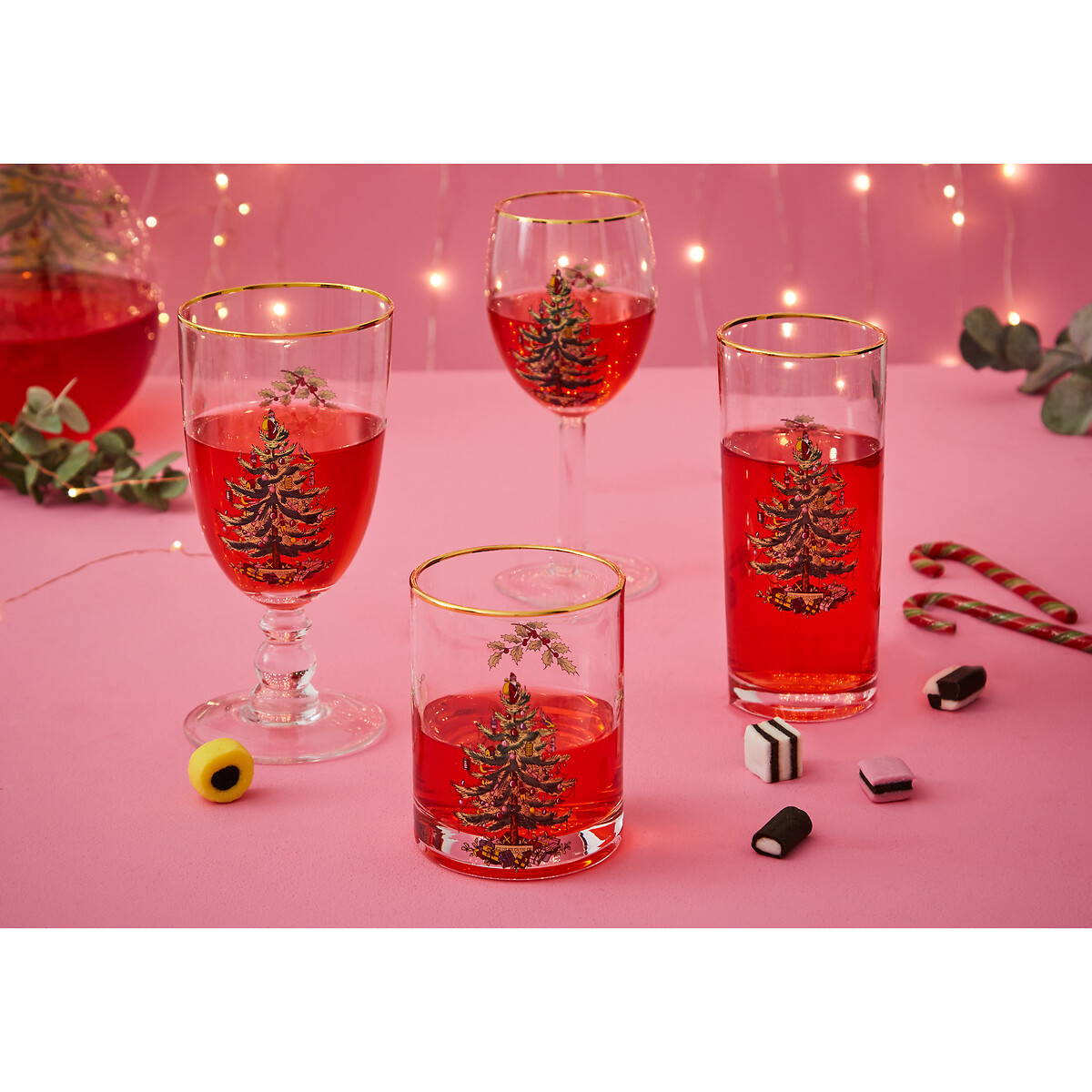 Set of 4 Christmas Tree Wine Glasses transparent, SPODE