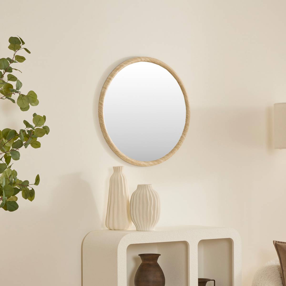 Miroir rond TRUDY beige ficelle, ATMOSPHERA