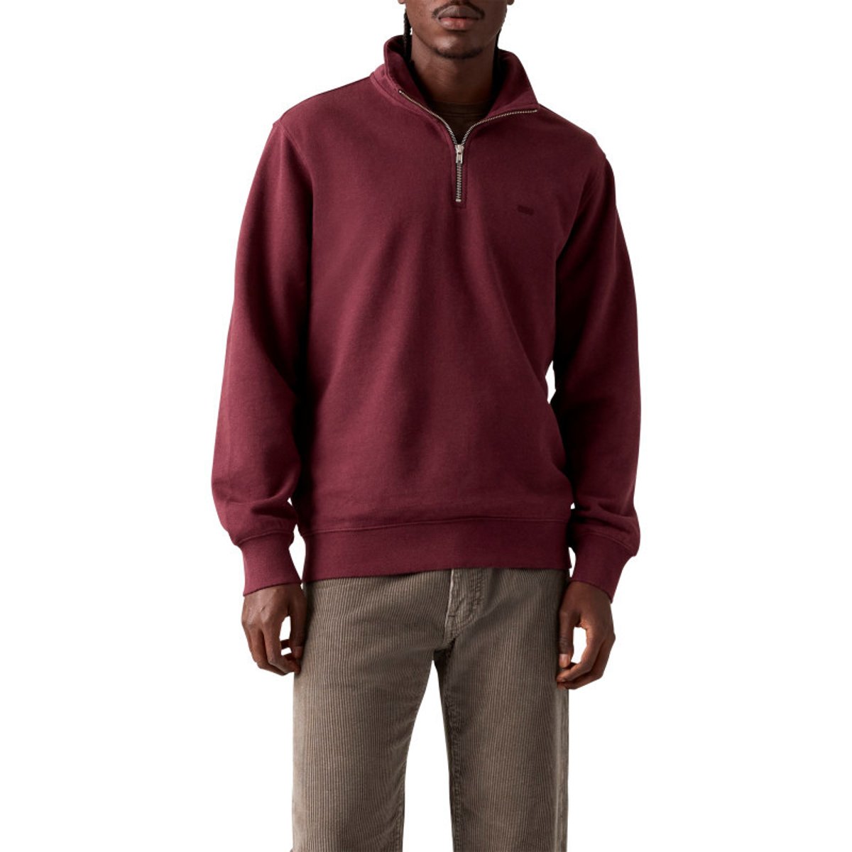 Sweat en coton bordeaux à coupe ajustée pourvu d'un col camionneur zippé rouge foncé, LEVI'S