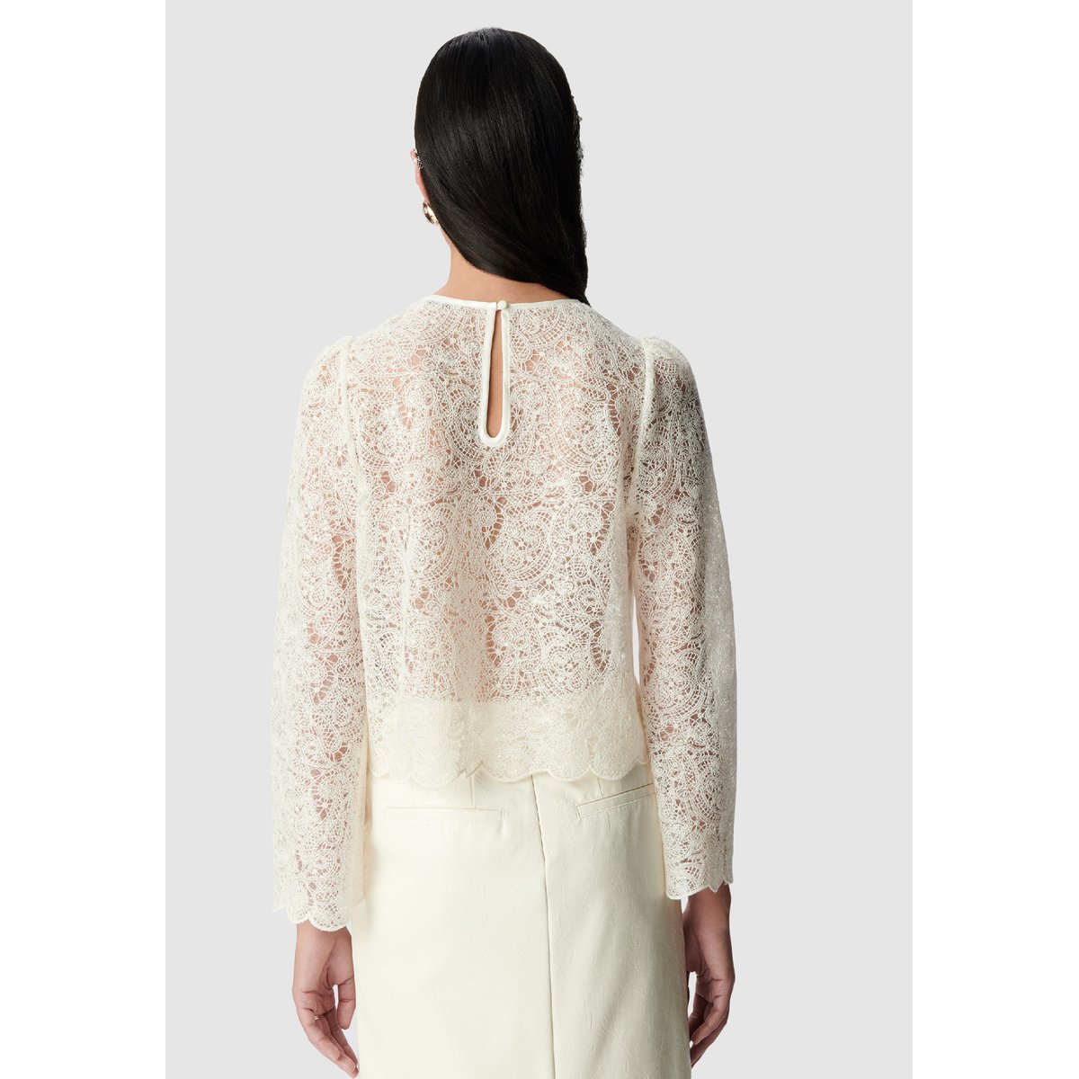 Blouse courte en dentelle ecru, IKKS