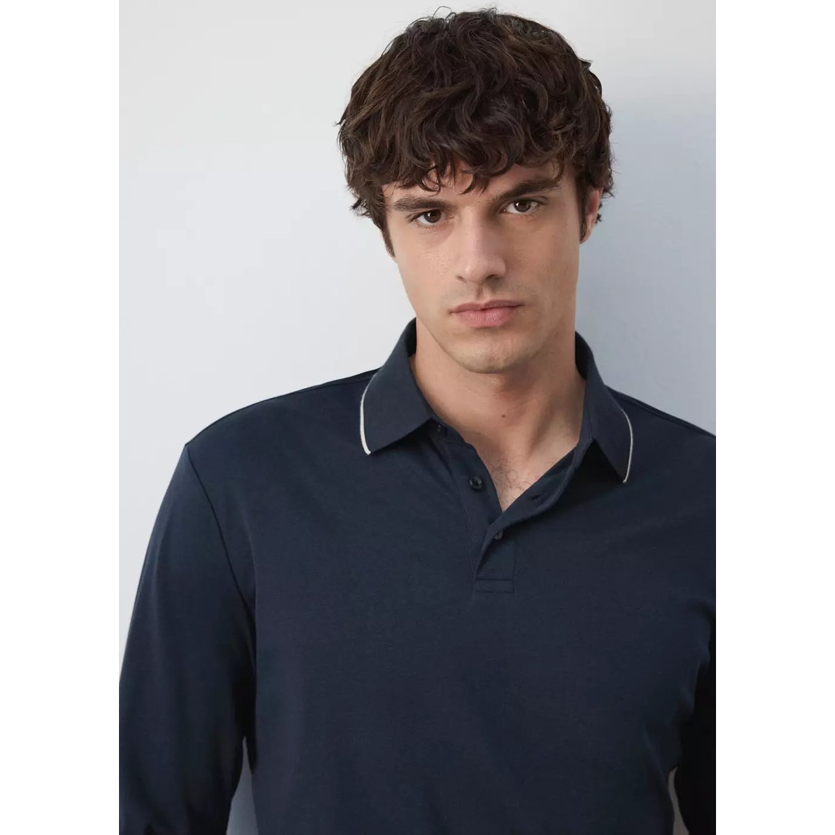 Pull polo 100 % coton détail contrasté bleu marine, MANGO MAN