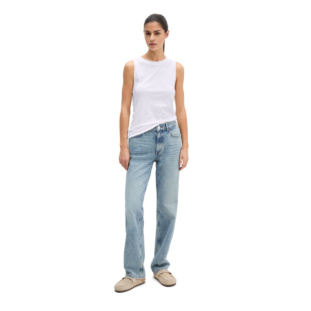 Jeans modèle Elin droit en denim rigide sans élasthanne bleu clair, MARC O'POLO