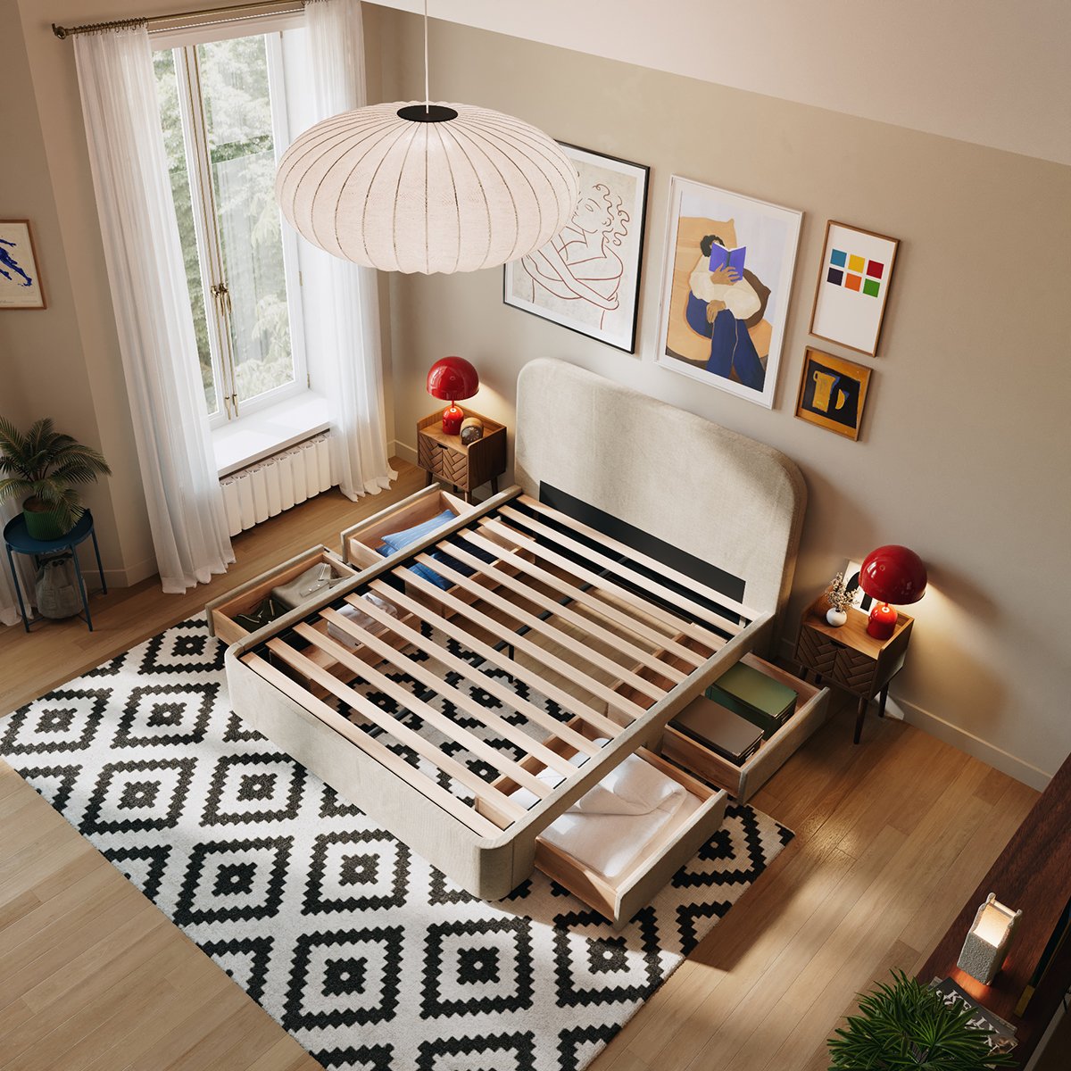 Lit 4 tiroirs NOVA beige, SLOME