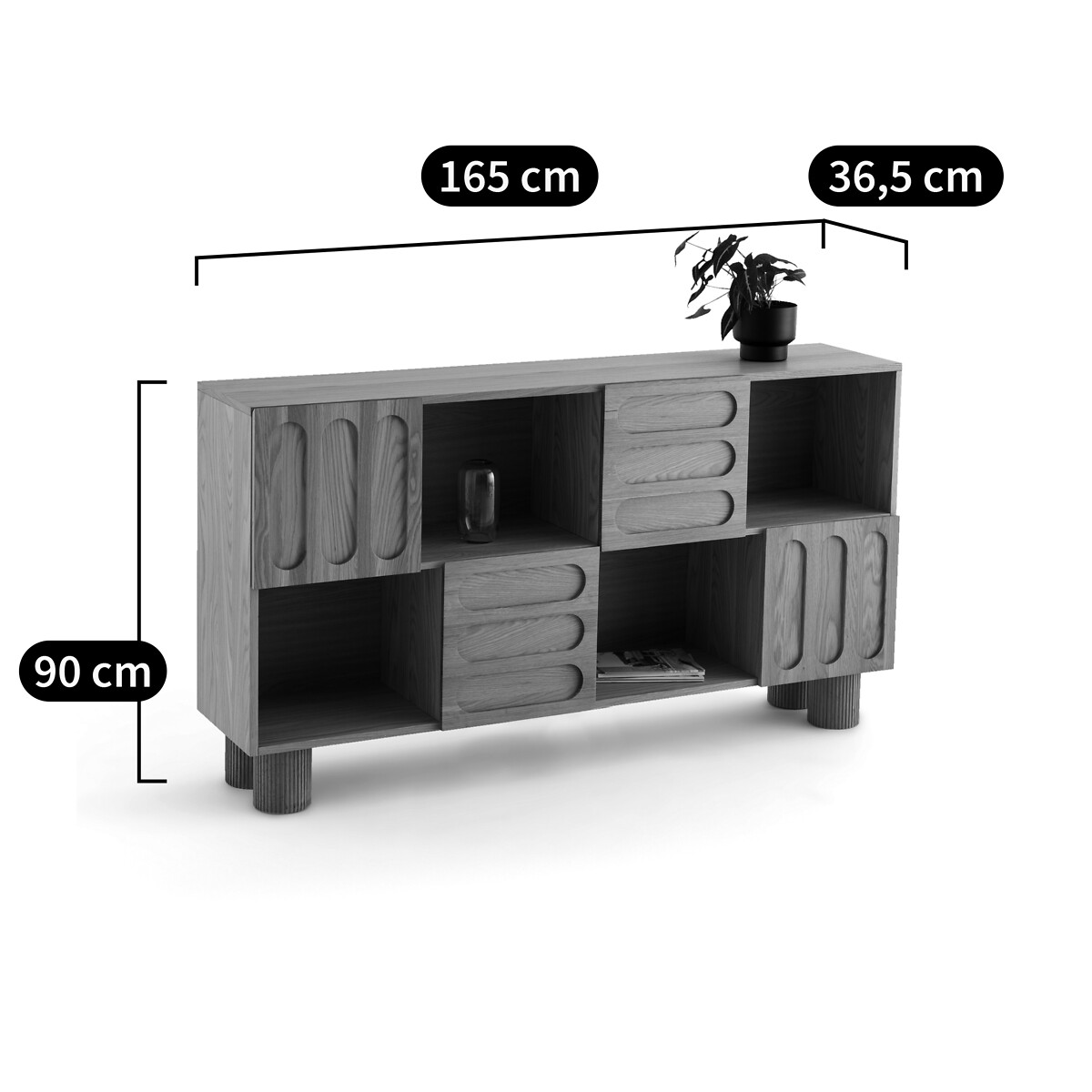 Buffet bas, plaqué chêne, longueur 165 cm, CANNELO chêne, LA REDOUTE INTERIEURS