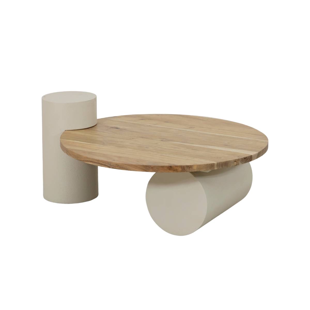 Table basse en bois effet béton ronde DALVA bois clair, MADE IN MEUBLES 