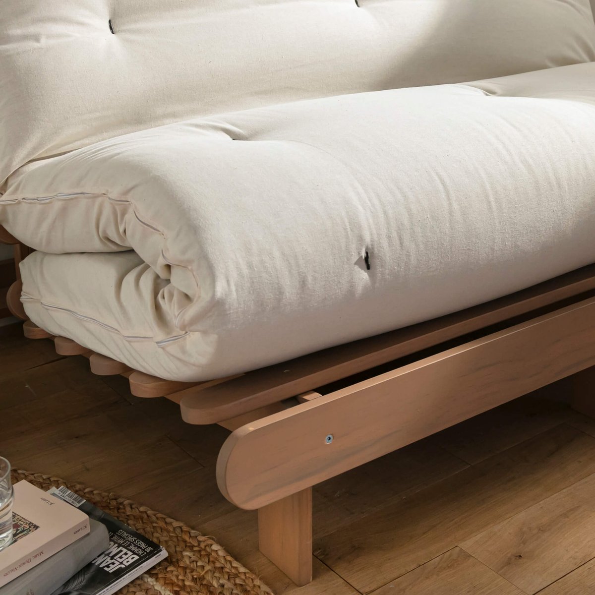 Futon coton + mousse mémoire anti-taches ecru, TERRE DE NUIT