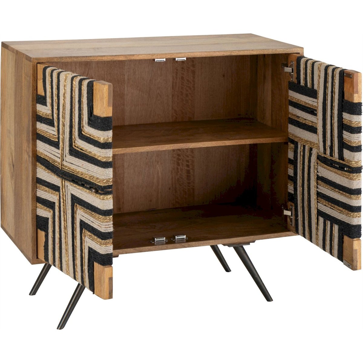 Buffet en bois motif fils tissés naturel et noir, RECOLLECTION