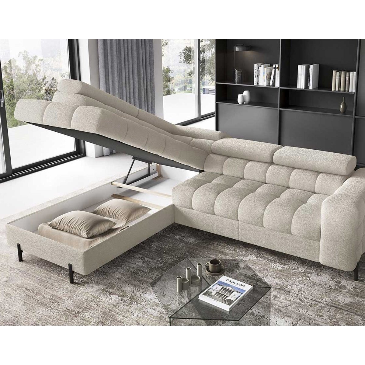 Canapé d'Angle Convertible 5 places - ELISA beige, BEST MOBILIER