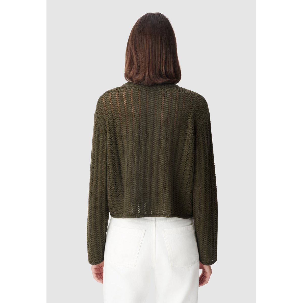 Pull tricot ajouré vert kaki, IKKS