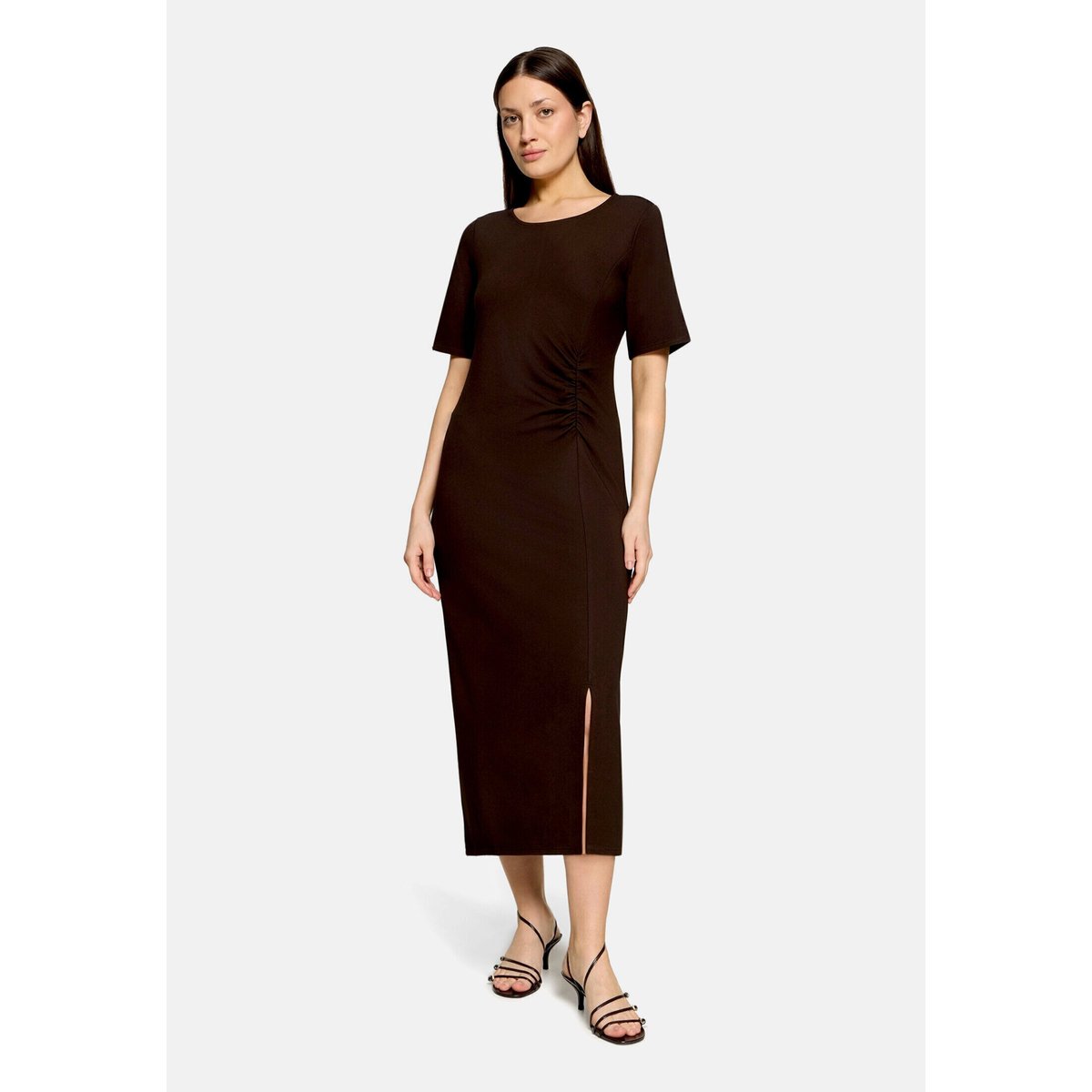 Robe longueur midi à fronce marron foncé, CARTOON