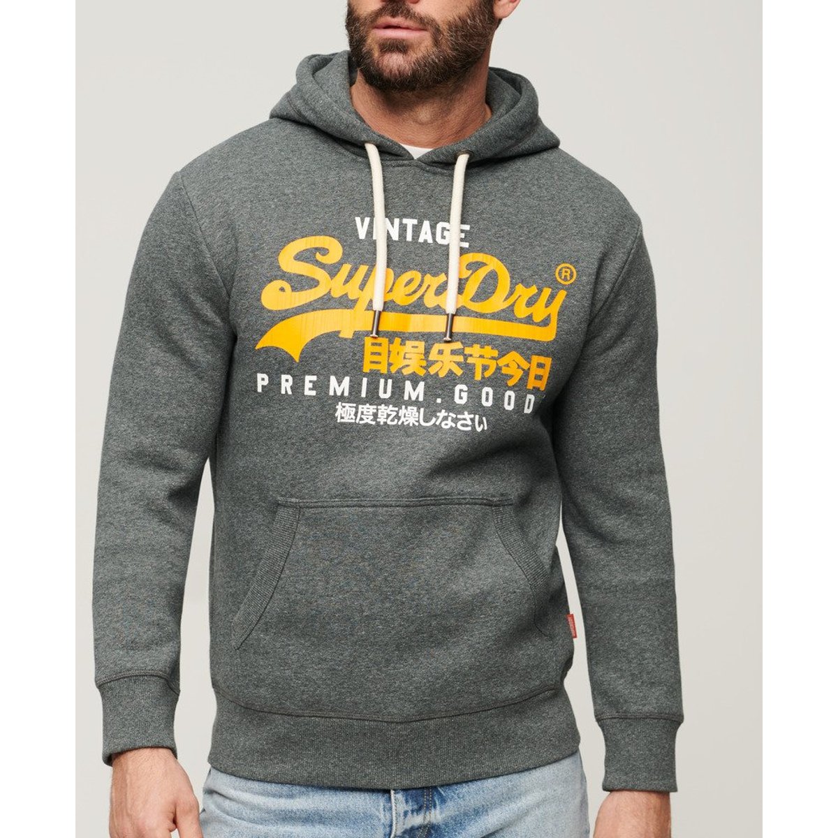 Sweat à capuche Vintage Logo Duo gris asphalte poussière, SUPERDRY