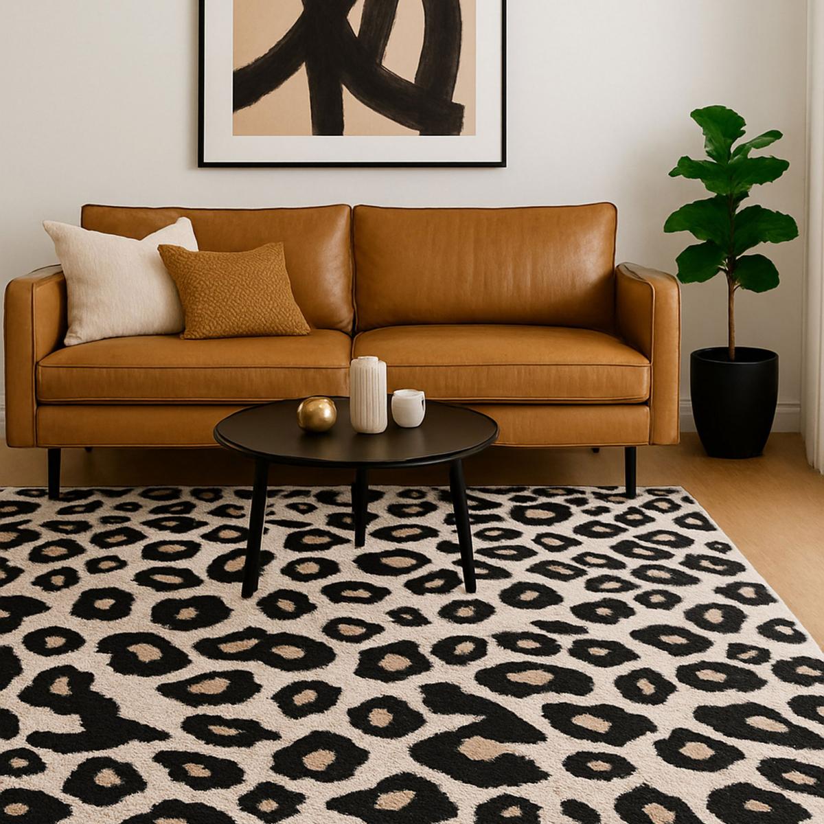 tapis salon LYN1 LEOPARD Beige et marron motif félin tacheté beige, marron, noir, UN AMOUR DE TAPIS