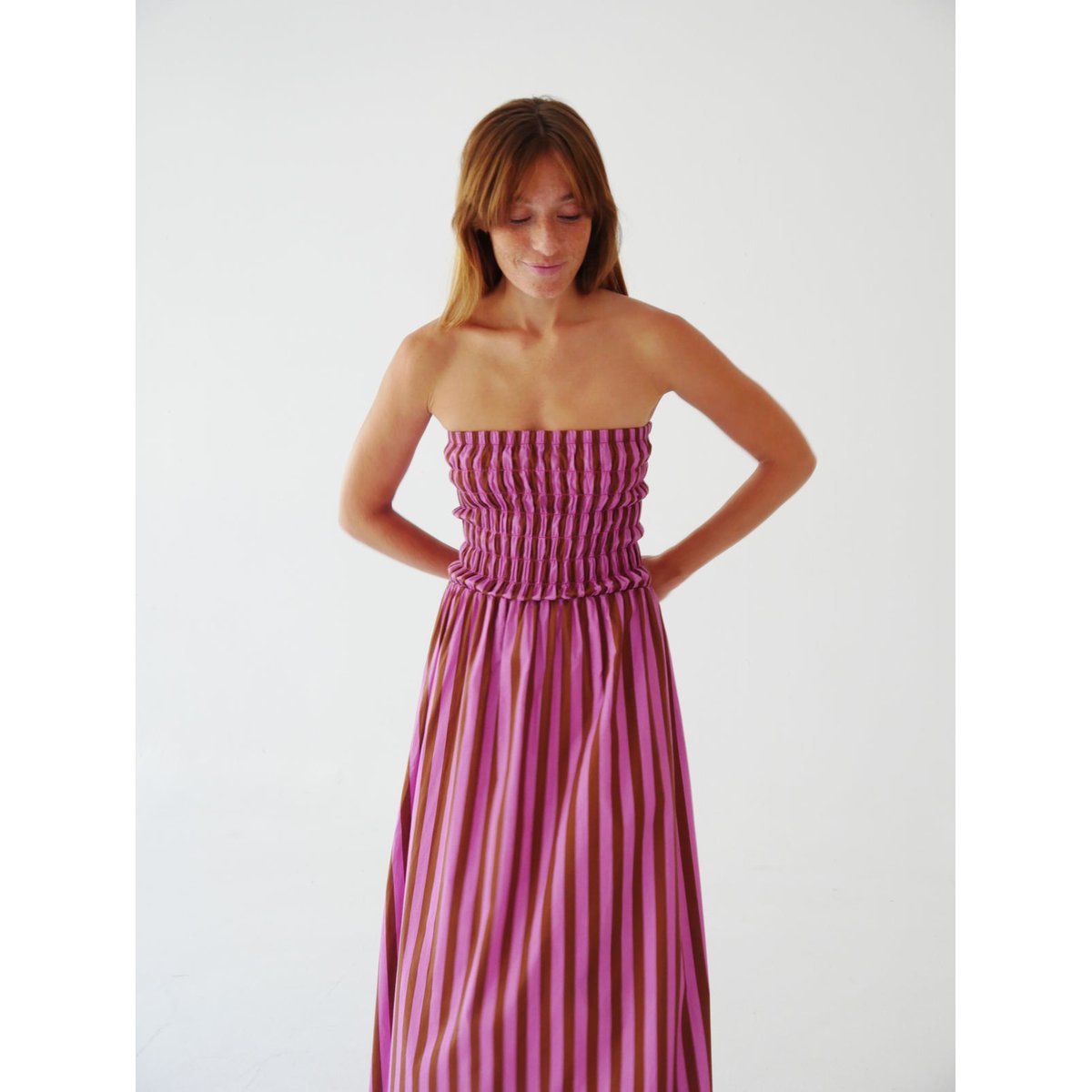 Robe longue bustier rayée EMILY marron / rose, MINDTRAVELER
