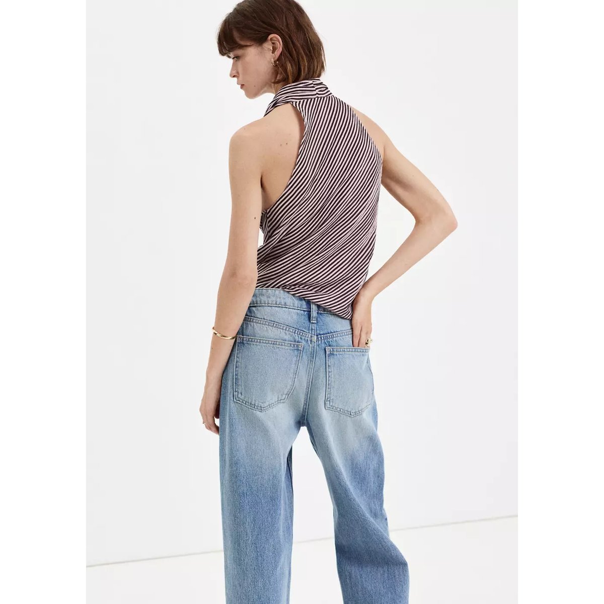 Blouse croisée à rayures et nœud grenat, MANGO