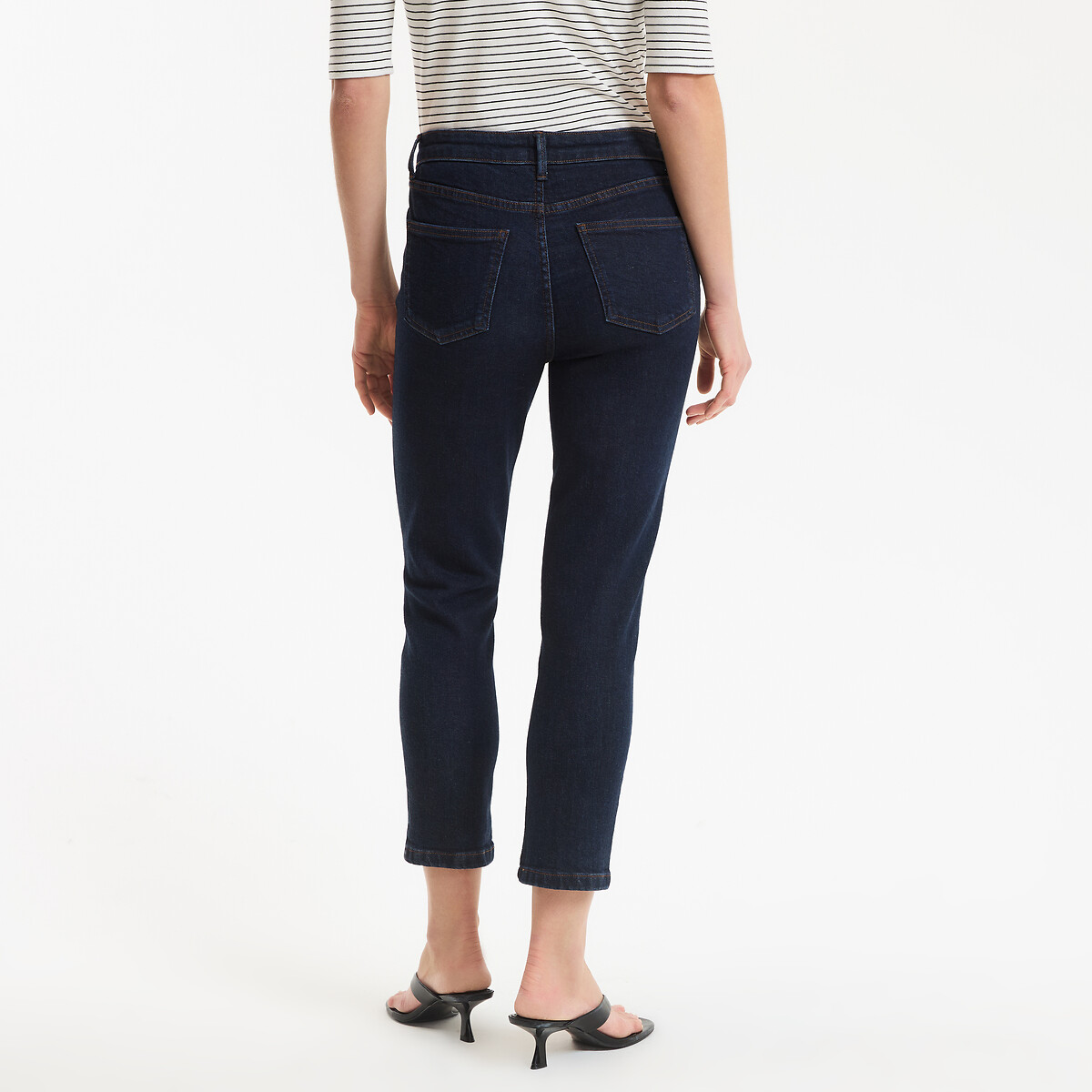 Slim Fit Cropped Jeans with High Waist untreated blue, LA REDOUTE COLLECTIONS
