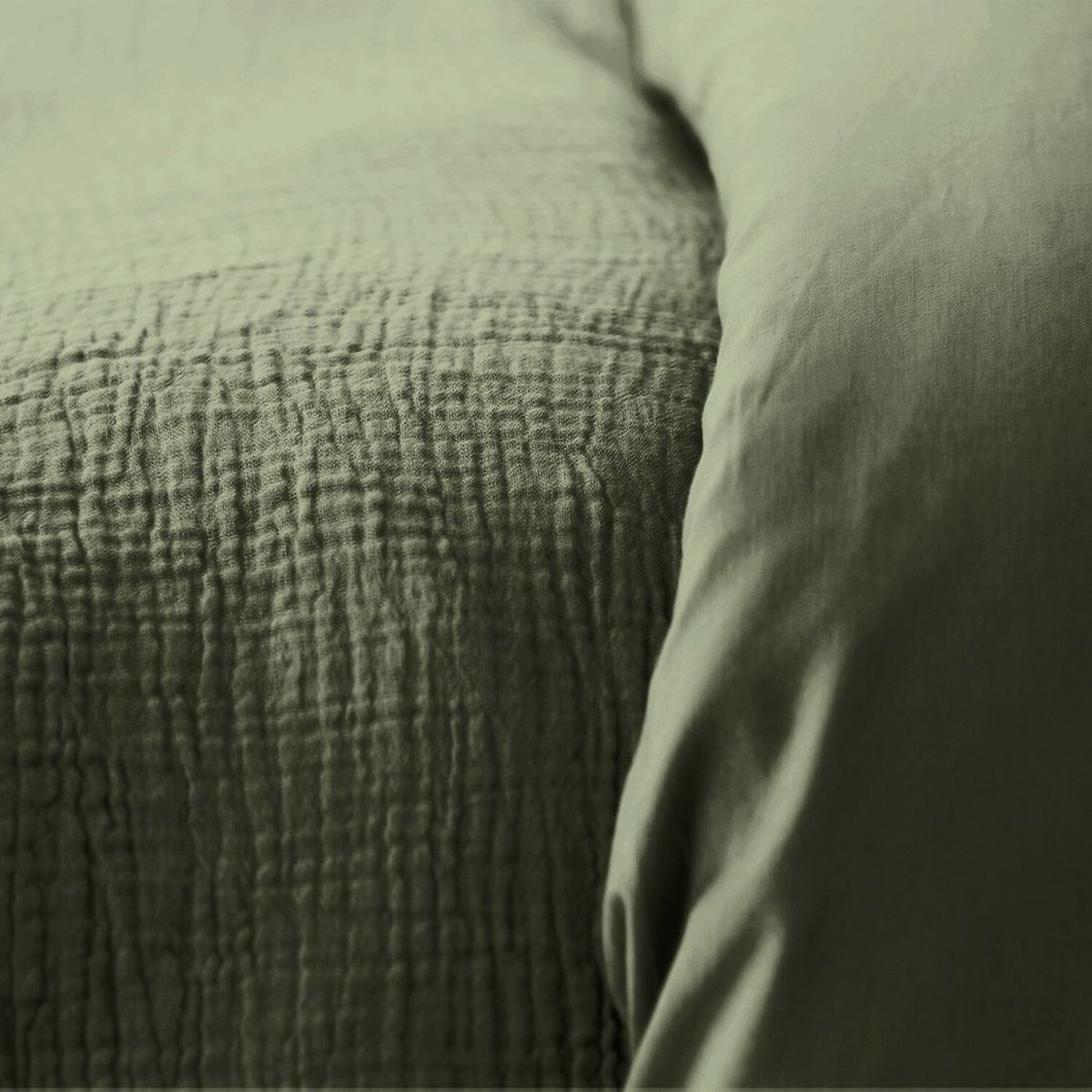Parure housse de couette en gaze de coton unie, OZEN kaki, C DESIGN HOME TEXTILE