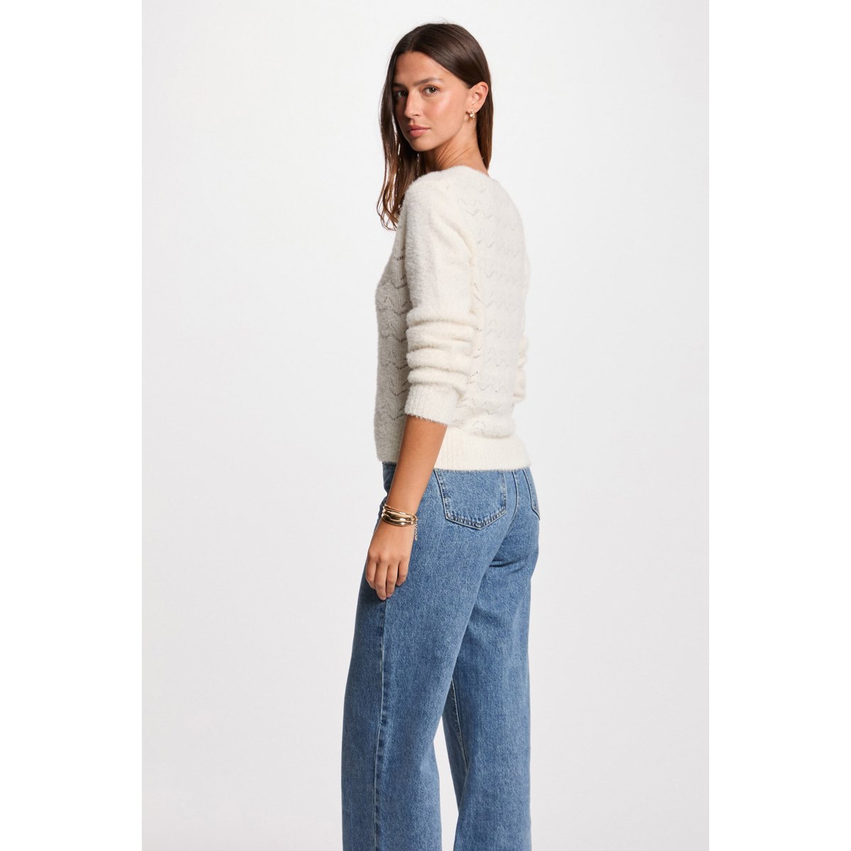 Gilet boutonné manches longues ivoire, MORGAN