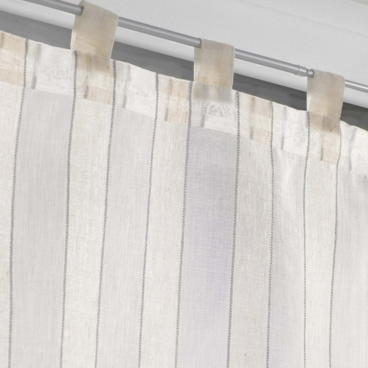 Paire de voilages passants 60x90 pompons tissé naturel Charlize blanc, DECORATIE