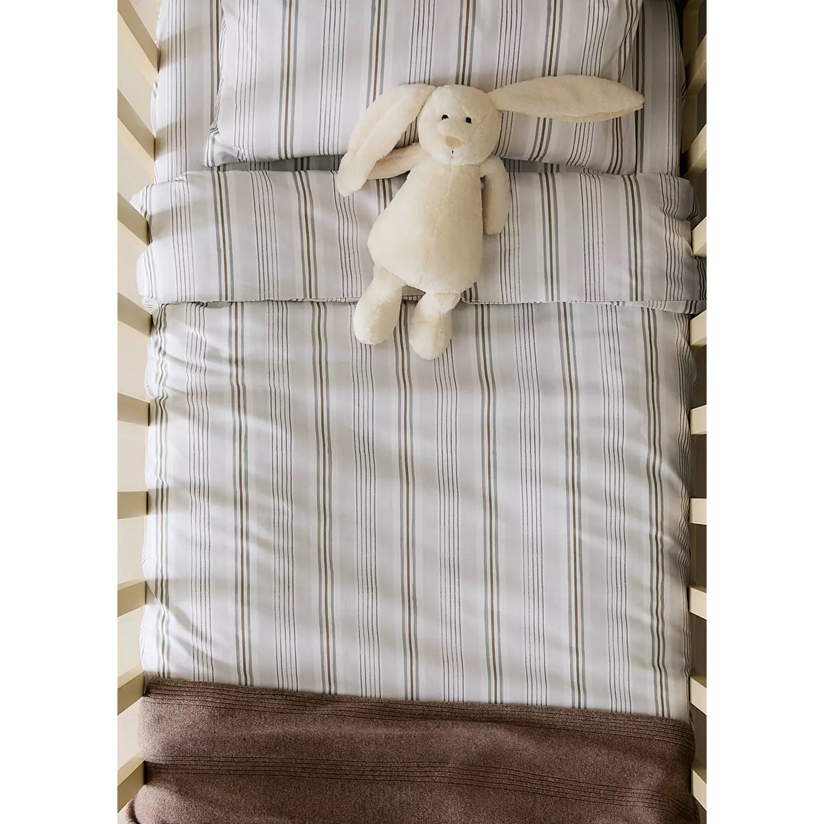 Housse de couette percale de coton 200 fils rayures gris, MANGO HOME