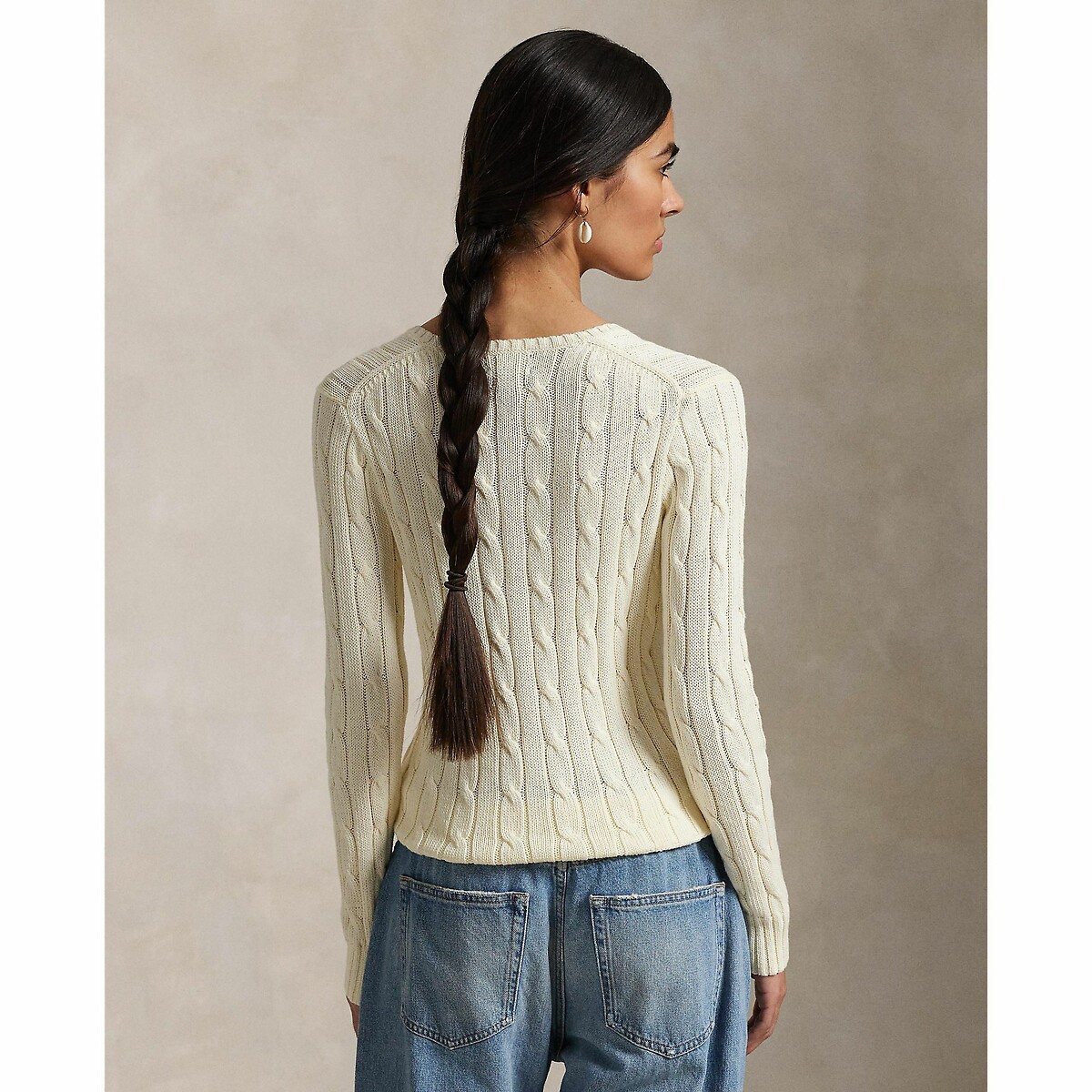 Camisola de manga comprida com decote em V, KIMBERLY creme, POLO RALPH LAUREN