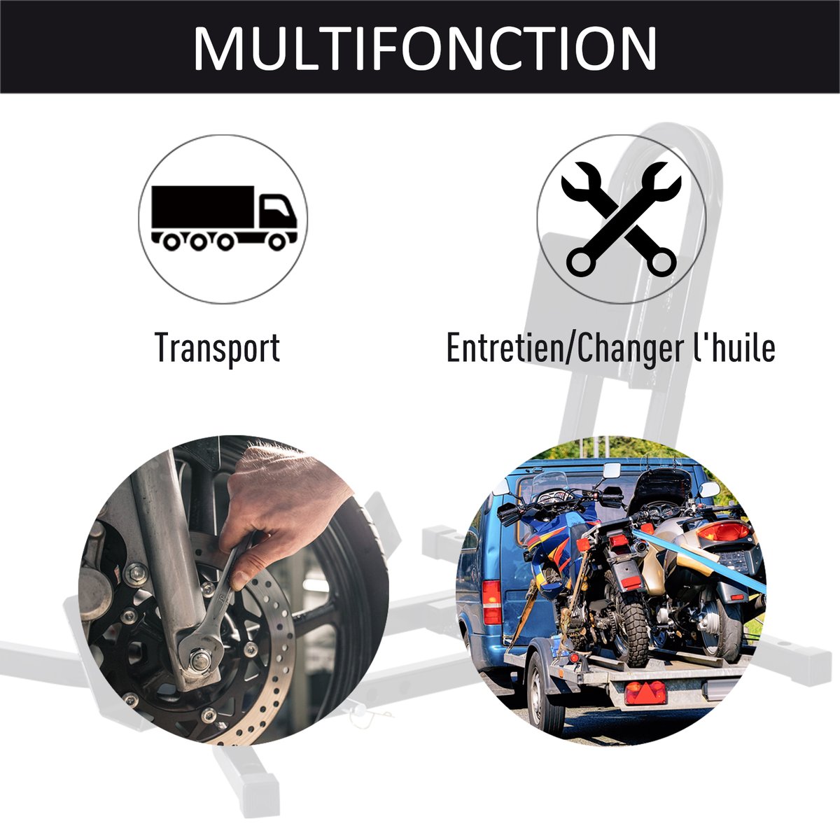 Rail de support universel pour moto noir, HOMCOM