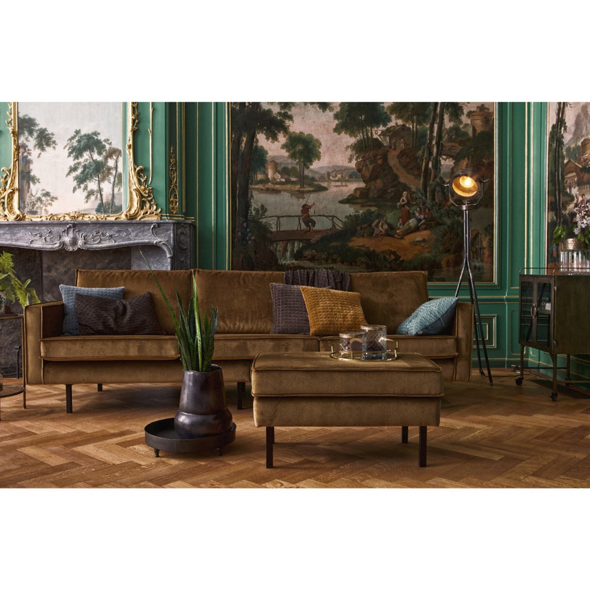 Grand canapé 4 places vintage velours- BRONCO bronze, WOOOD