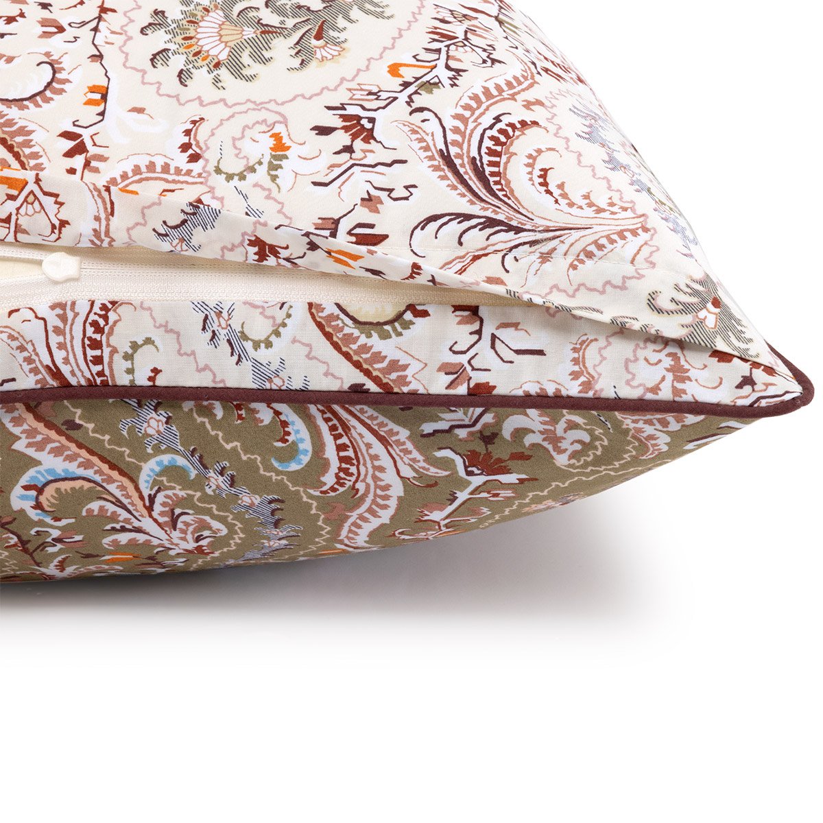 Taie d'oreiller en percale de coton vert, TALMA a motif, DESFORGES