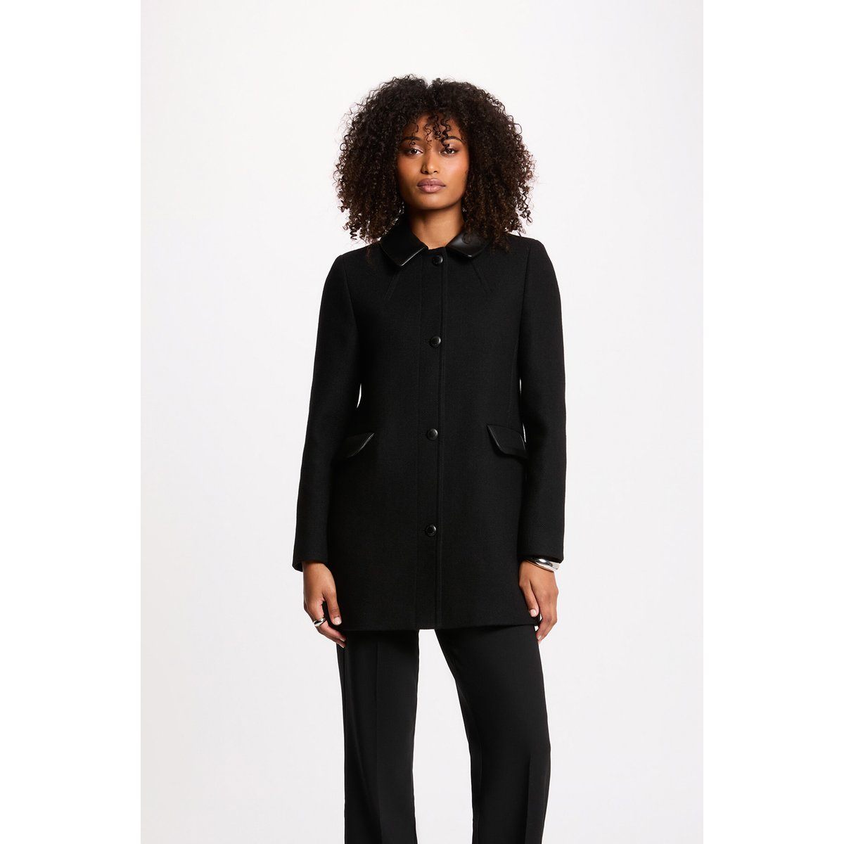 Manteau droit mi-long noir, MORGAN