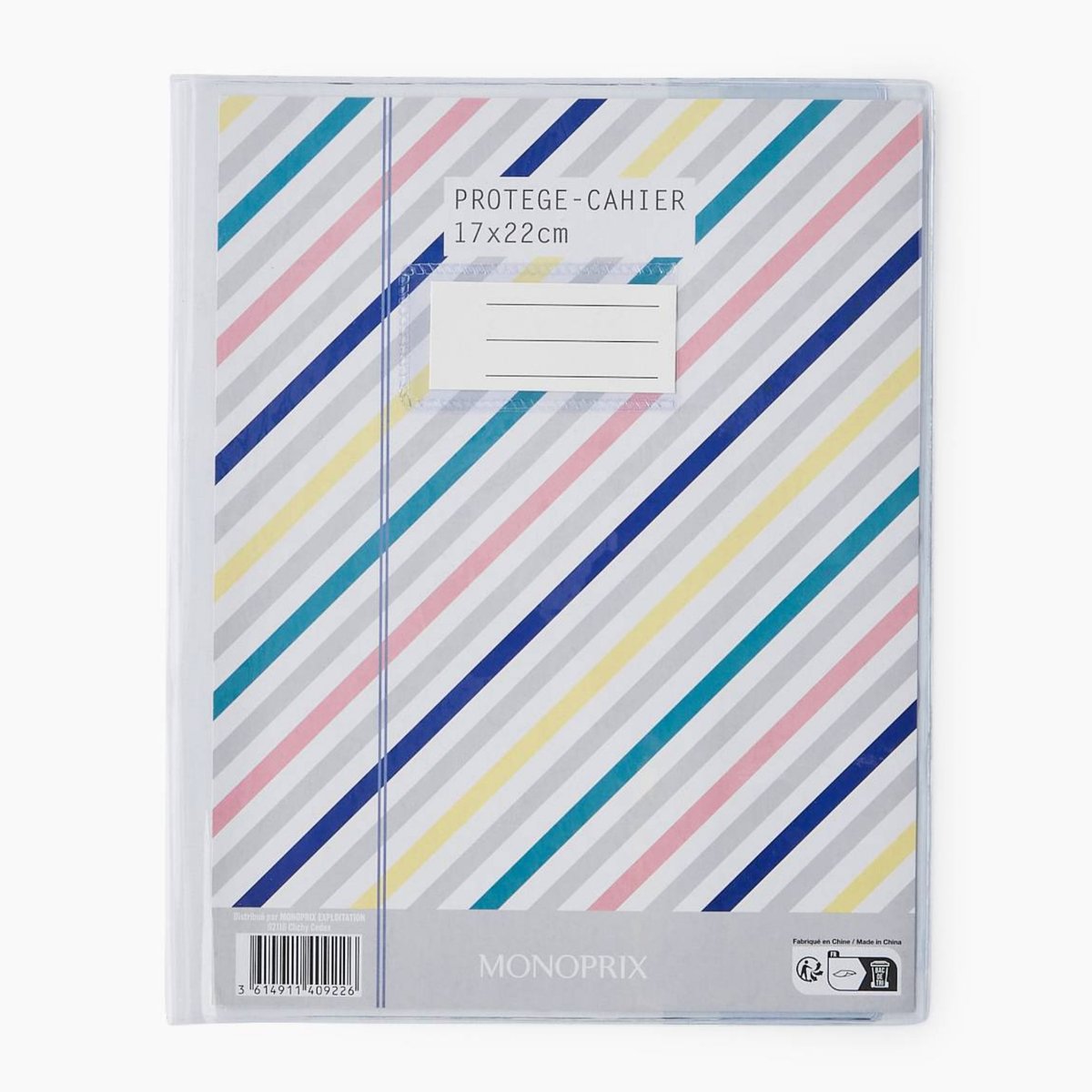 Protege cahier, 17 x 22, transparent couleur unique, MONOPRIX