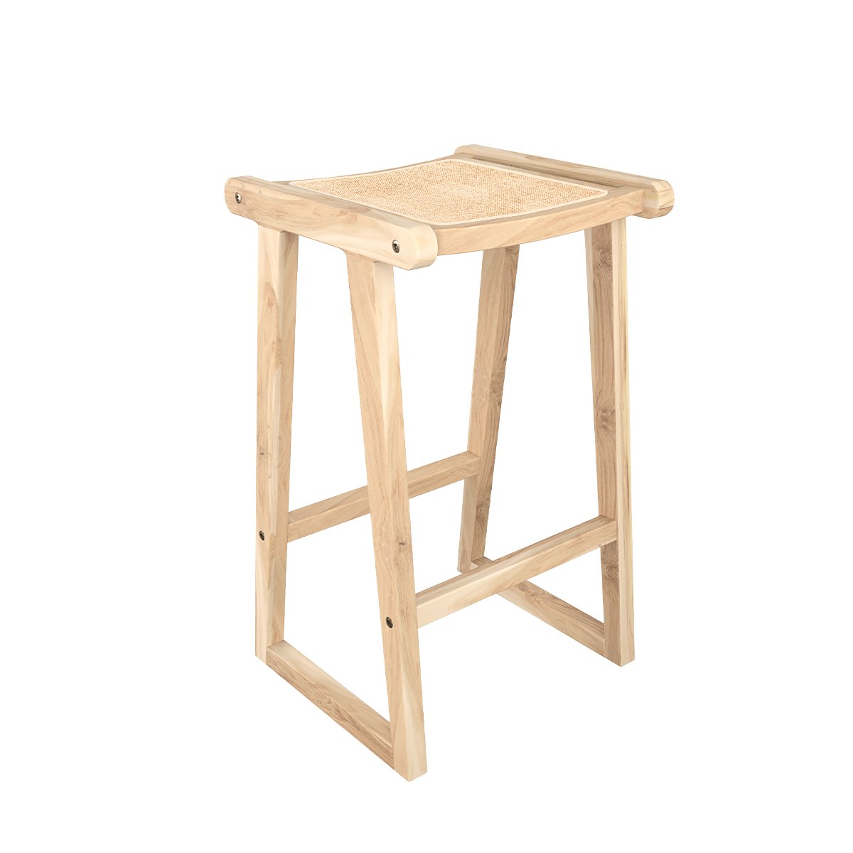Tabouret pour îlot central 66 cm en teck et rotin - HAIDA naturel, MAISON PAVANE