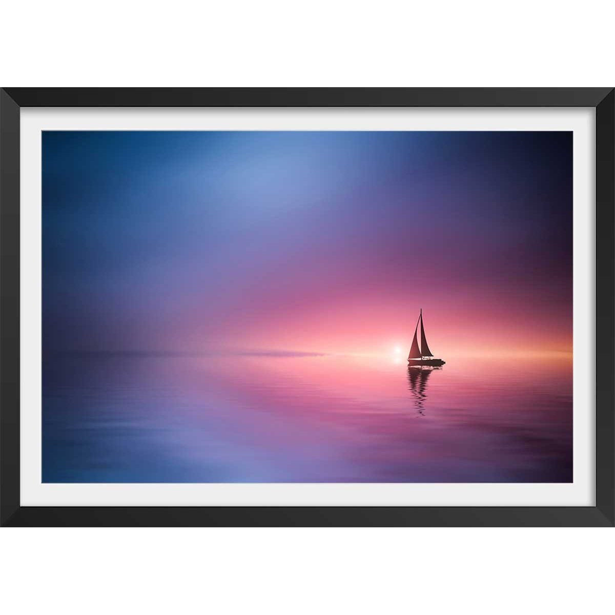 Poster navigation sous le sunset affiche + cadre en bois - noir, HEXOA
