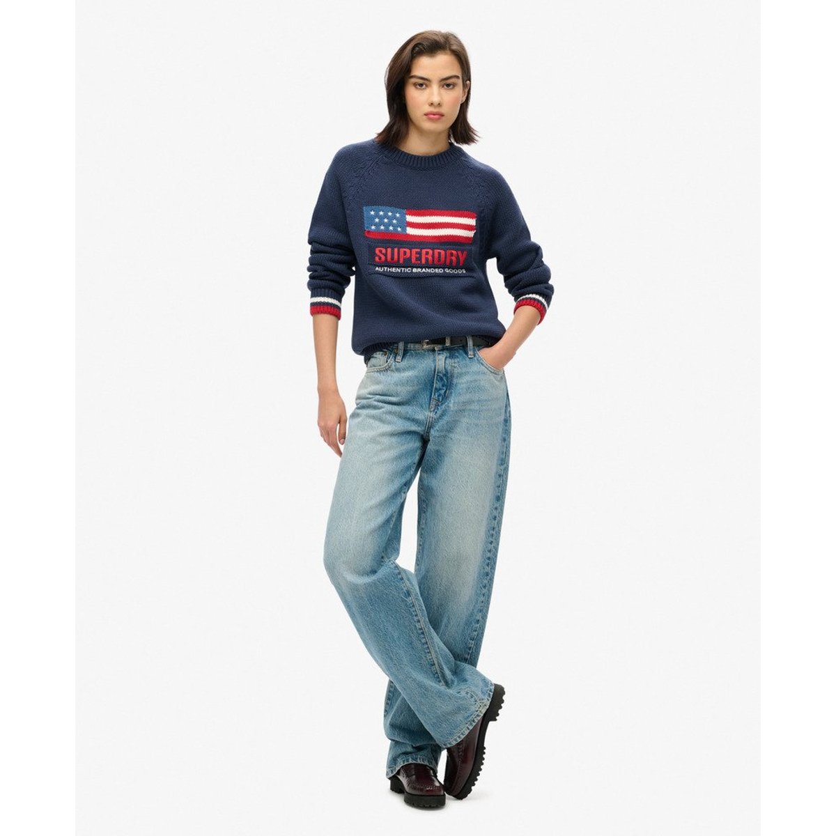 Pull ras du cou Americana bleu marine éclipse, SUPERDRY