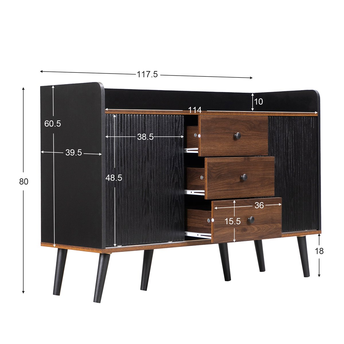 Buffet avec 2 portes et 3 tiroirs, NOVAKD Buffet noyer, MEUBLES COSY