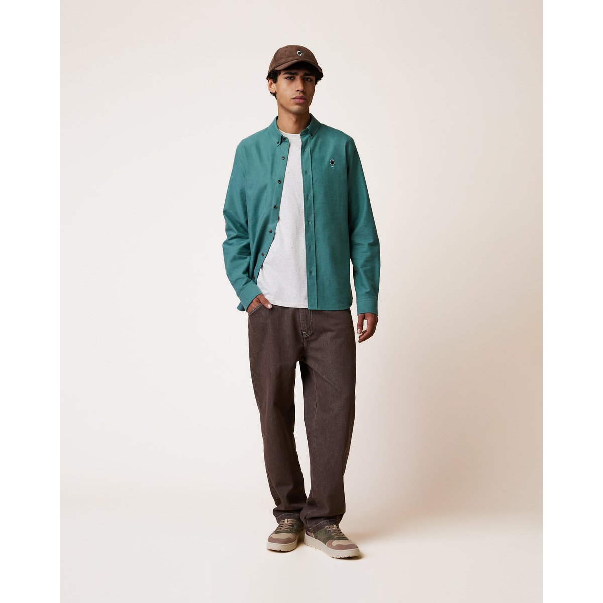 Chemise en tissu Oxford vert clair grisé, FAGUO