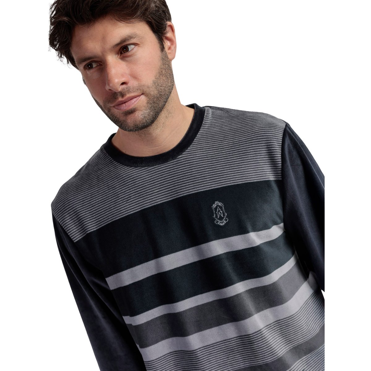 Pyjama velours pantalon top manches longues Stripe Hype gris, ADMAS