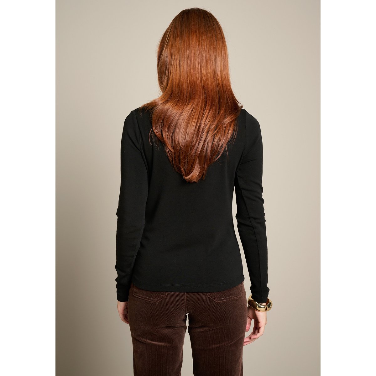 T-shirt col montant manches longues noir, LOLALIZA